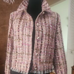 Adrienne Landau Pink Tweed Jacket with Gold Accents